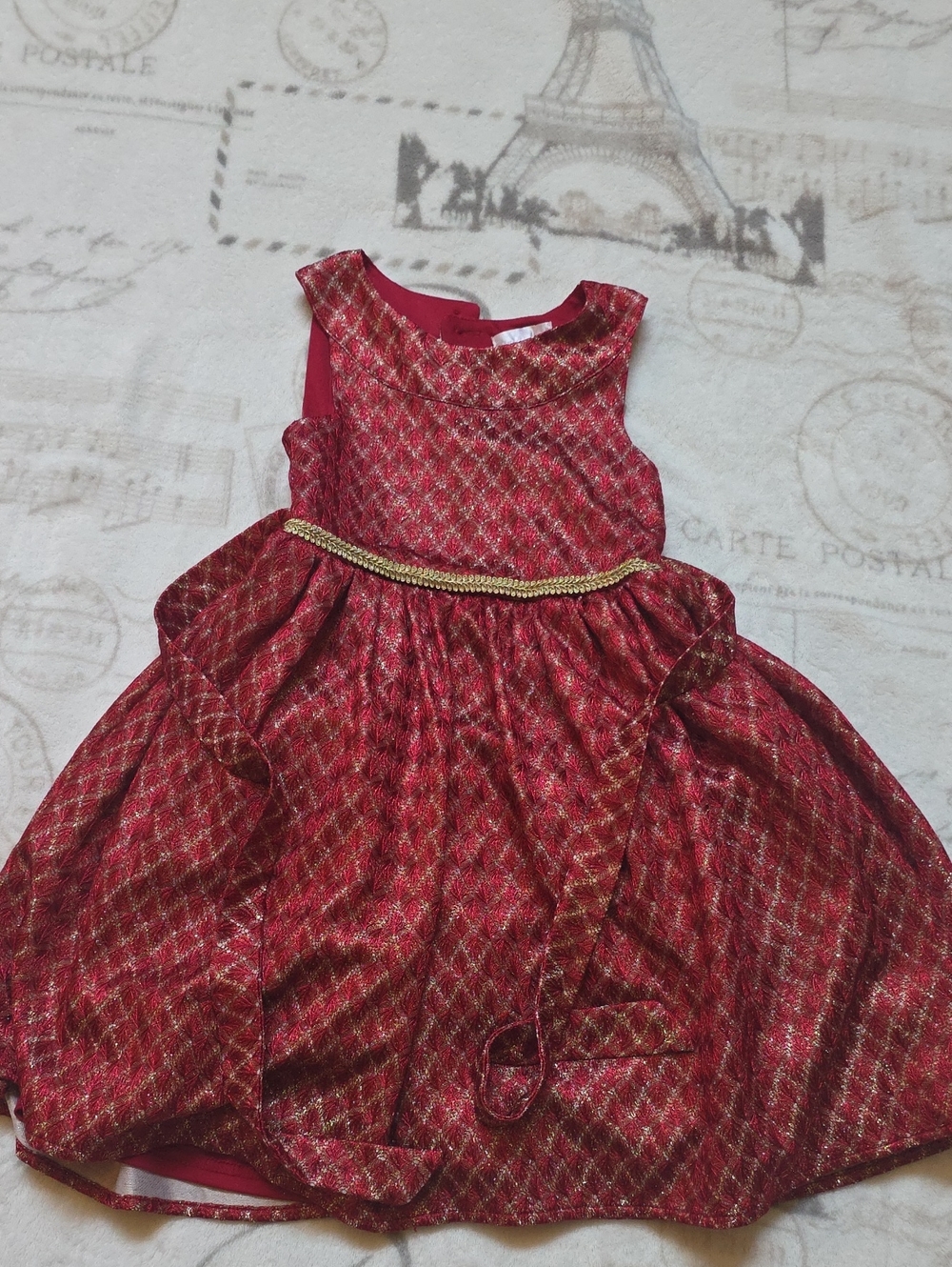 Girls' Red Sparkle Holiday Dress with Gold Trim